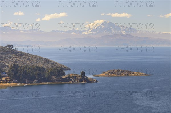 View over Lake Titicaca to the Cordillera Real mountain range