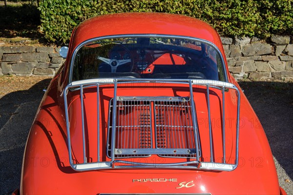 Classic luggage rack on bonnet of vintage historic Porsche 356