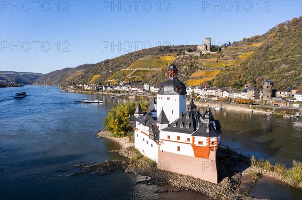 Aerial view of Zollburg Pfalzgrafenstein in the Rhine