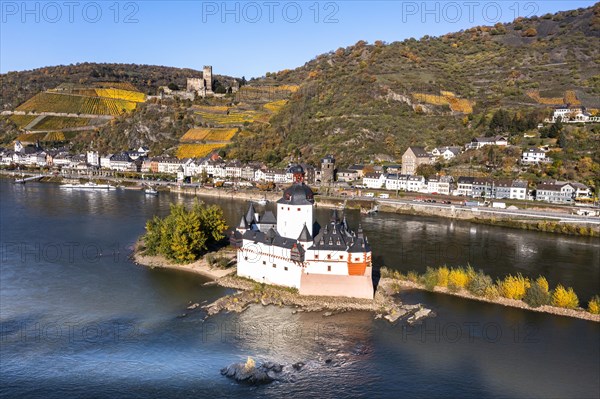 Aerial view of Zollburg Pfalzgrafenstein in the Rhine