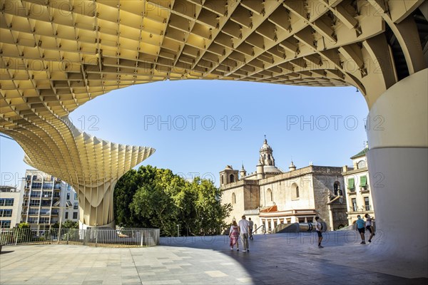 View of old Annunciation Church taken from Setas de Sevilla landmark in Seville