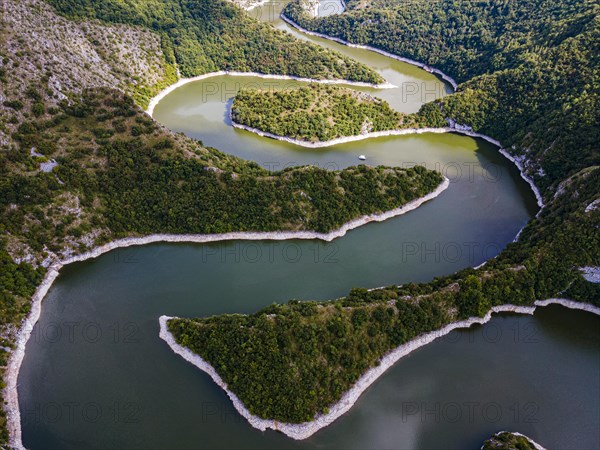 Uvac river meandering through the mountains