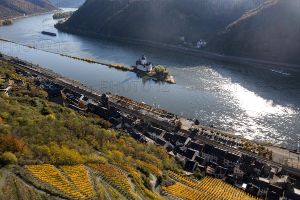 Aerial view of Zollburg Pfalzgrafenstein in the Rhine