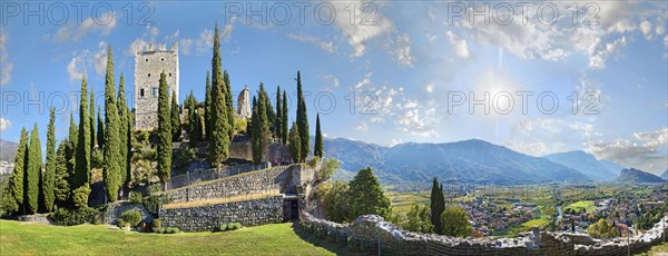 Medieval castle ruins Castello di Arco and valley view to Valle de Sarco