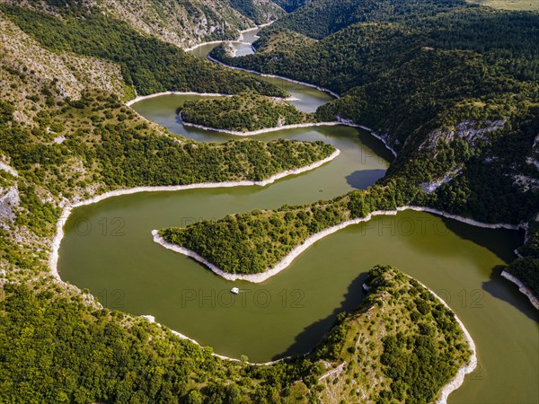 Uvac river meandering through the mountains