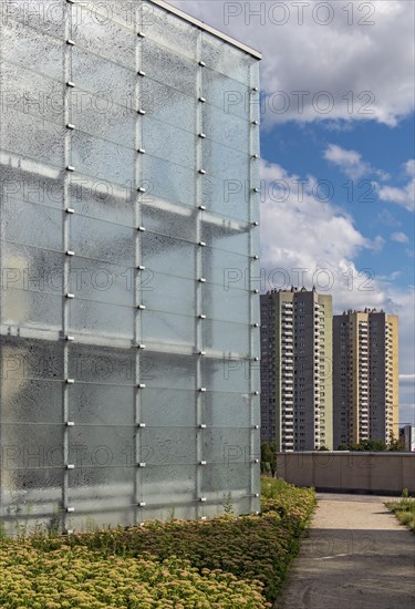Modernist Osiedle Gwiazdy estate and light cubes of New Silesian Museum
