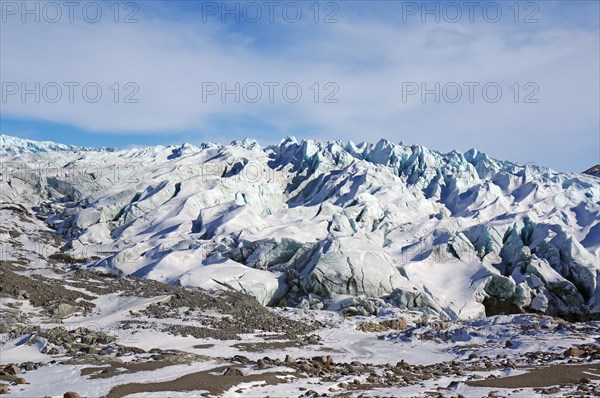 Crevasses and ice front of a glacier