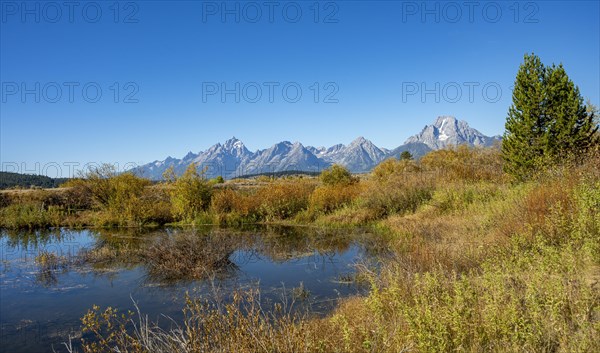 Mountain panorama with Mount Moran and Grand Teton