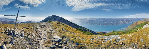 Panorama Monte Baldo with the peak Cima Valdritta and Lake Garda