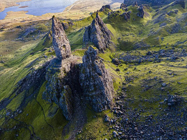 Aerial of the Storr pinnacle