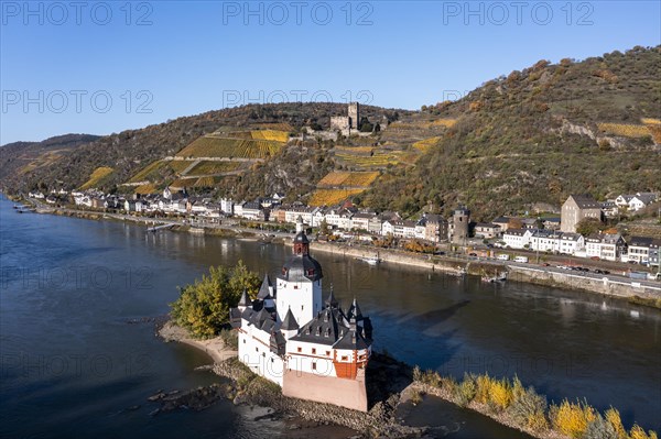 Aerial view of Zollburg Pfalzgrafenstein in the Rhine