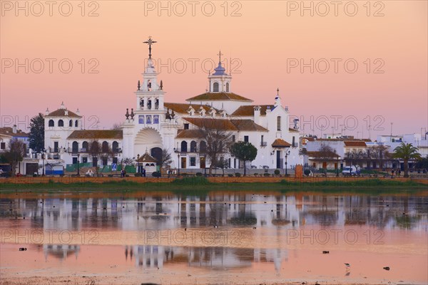 El Rocio village and hermitage at sunset