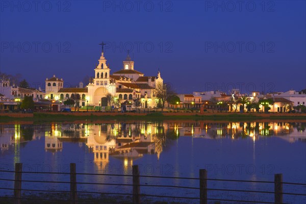 El Rocio village and hermitage at sunset