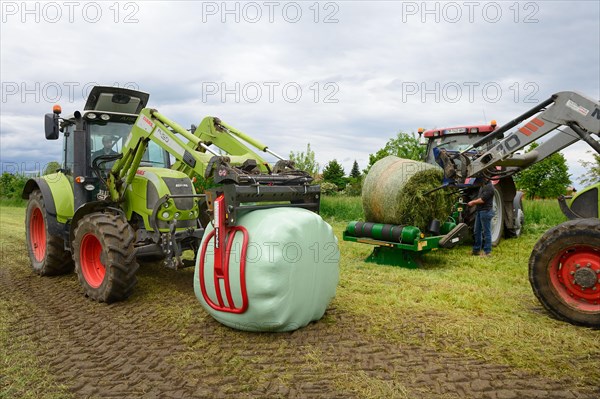 Farmer harvesting alfalfa