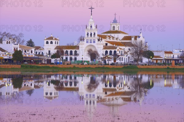 El Rocio village and hermitage at sunset