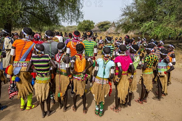 Traditional dressed young girls practising local dances