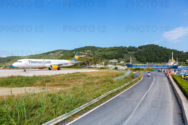 An Airbus A321 aircraft of Thomas Cook Airlines with registration G-TCDW at Skiathos airport