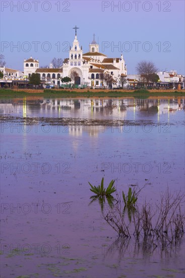 El Rocio village and hermitage at sunset