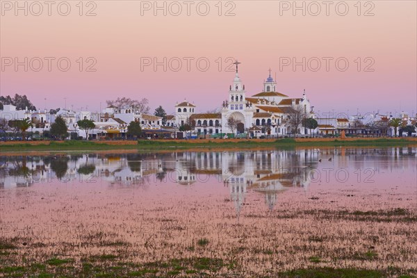 El Rocio village and hermitage at sunset