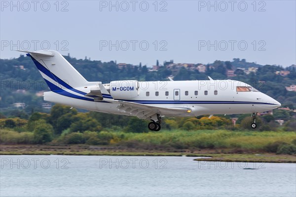 A private Bombardier Challenger 604 with the registration number M-OCOM at Corfu Airport