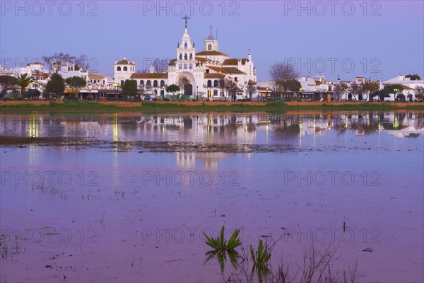 El Rocio village and hermitage at sunset