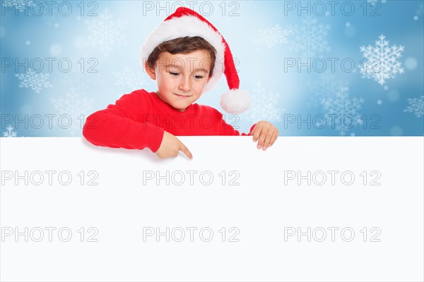Christmas Child Boy Father Christmas Sign Finger Show copy space Copyspace Freiraum