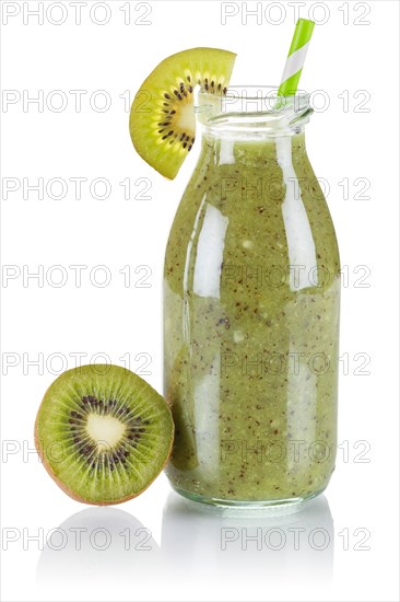 Green Smoothie Fruit Juice Drink Juice Kiwi in a Bottle cut out Isolated
