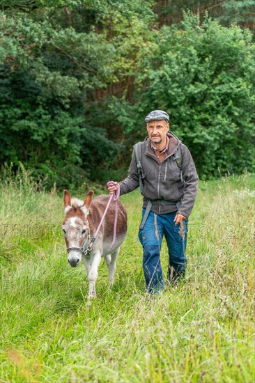 Man walking with a donkey