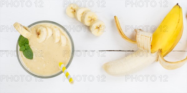 Banana Smoothie Fruit Juice Drink Juice in Glass from above Panorama