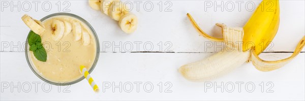 Banana Smoothie Fruit Juice Drink Juice in Glass from above Panorama