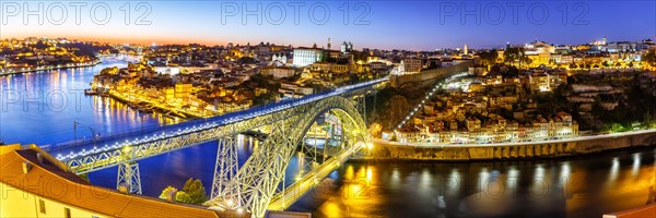 Porto with Bridge Ponte Dom Luis I over River Douro Panorama Night Evening Travel Travel City in Porto