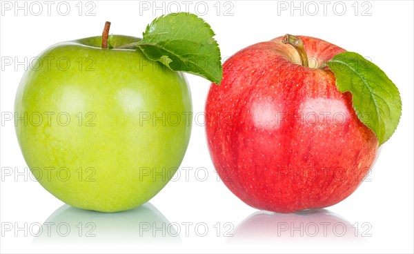 Apples Fruits green red Apple fruit with leaves isolated on a white background