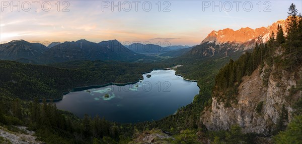 View over the Eibsee lake at sunset