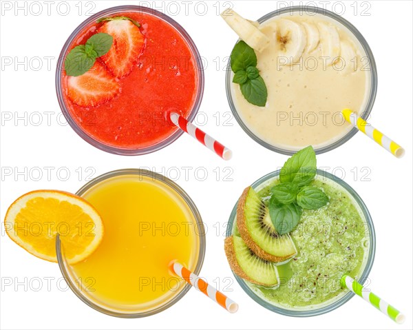 Smoothie Smoothies Fruit Juice Collection Drink Drinks Juice in Glass cut out Isolated From Above