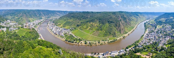 Town of Cochem on the Moselle River with Reichsburg Castle Panorama in Cochem