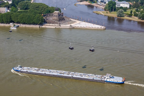 German Corner River Rhine Moselle with ship and cable car in Koblenz