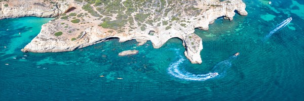 Portugal Algarve beach Praia da Marinha panorama sea ocean drone shot from above in Praia da Marinha