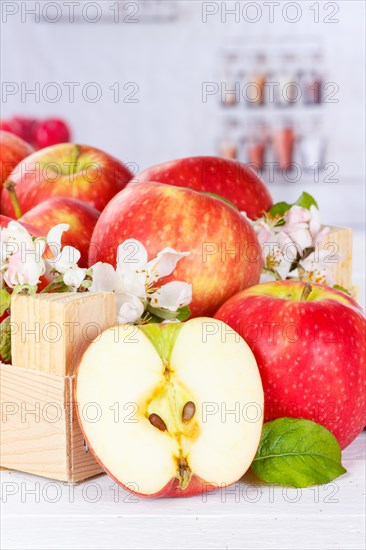 Apples Fruits red apple fruit in box with flowers