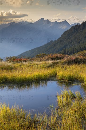 Autumn mountain landscape with small pond