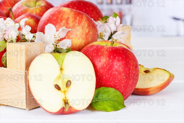 Apples Fruits red apple fruit in box with flowers
