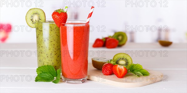 Smoothies Smoothie Fruit Juice Healthy Drinks Juice in Glasses Panorama Text Free Space Copyspace