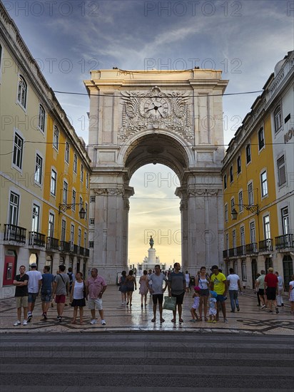 Archway Arco da Rua Augusta at the end of the pedestrian street Rua da Augusta in the old town district Baixa