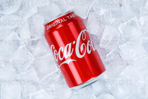 Coca Cola Coca-Cola in a can lemonade soft drink drink on ice cube ice cubes