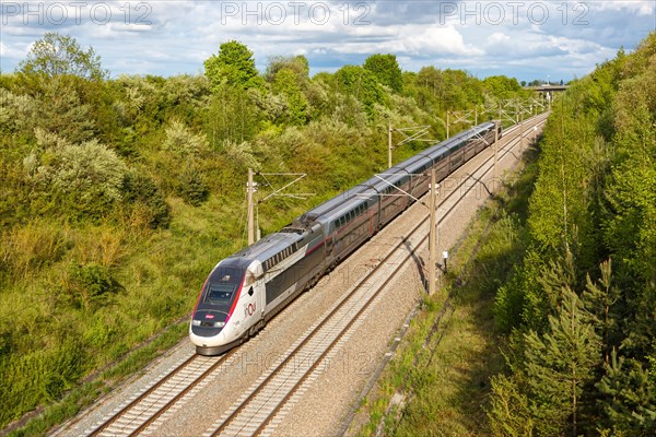 TGV Duplex train on the new NBS Mannheim-Stuttgart line in Germany