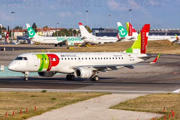 An Embraer 190 aircraft of TAP Portugal Express with registration CS-TPR at Lisbon Airport