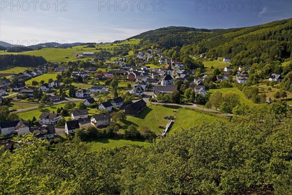 Landscape with a view of the Duedinghausen district of the town of Medebach