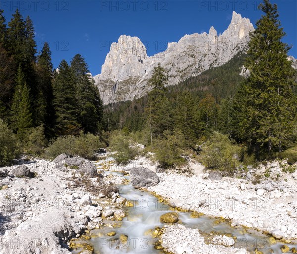 Mountain stream flowing through Val Pradidali