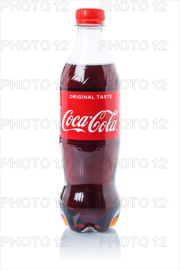 Coca Cola Coca-Cola soft drink beverage in a plastic bottle cut-out isolated against a white background