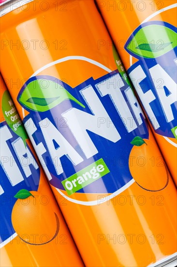 Fanta Orange Lemonade Soft Drink Drink in Can Background in Germany