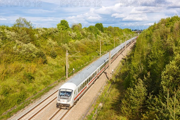 InterCity IC train of DB Deutsche Bahn on the new line NBS Mannheim-Stuttgart in Germany